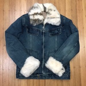 Denim Jacket With Removable Rabbit Fur